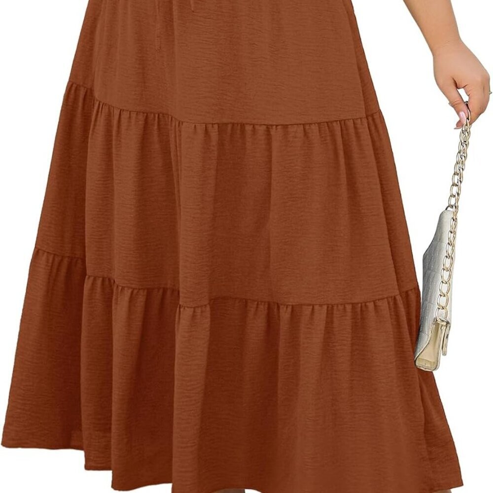 Women's Plus Size Long Maxi Skirt 1x-4x Elastic Waist Tie Drawstring Crinkle Flo